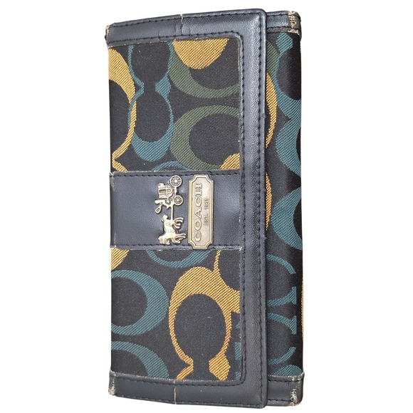 Coach Handbags - Rare Vintage Coach Signature C Multi-Color Tri-Fold Wallet Black Teal Gold